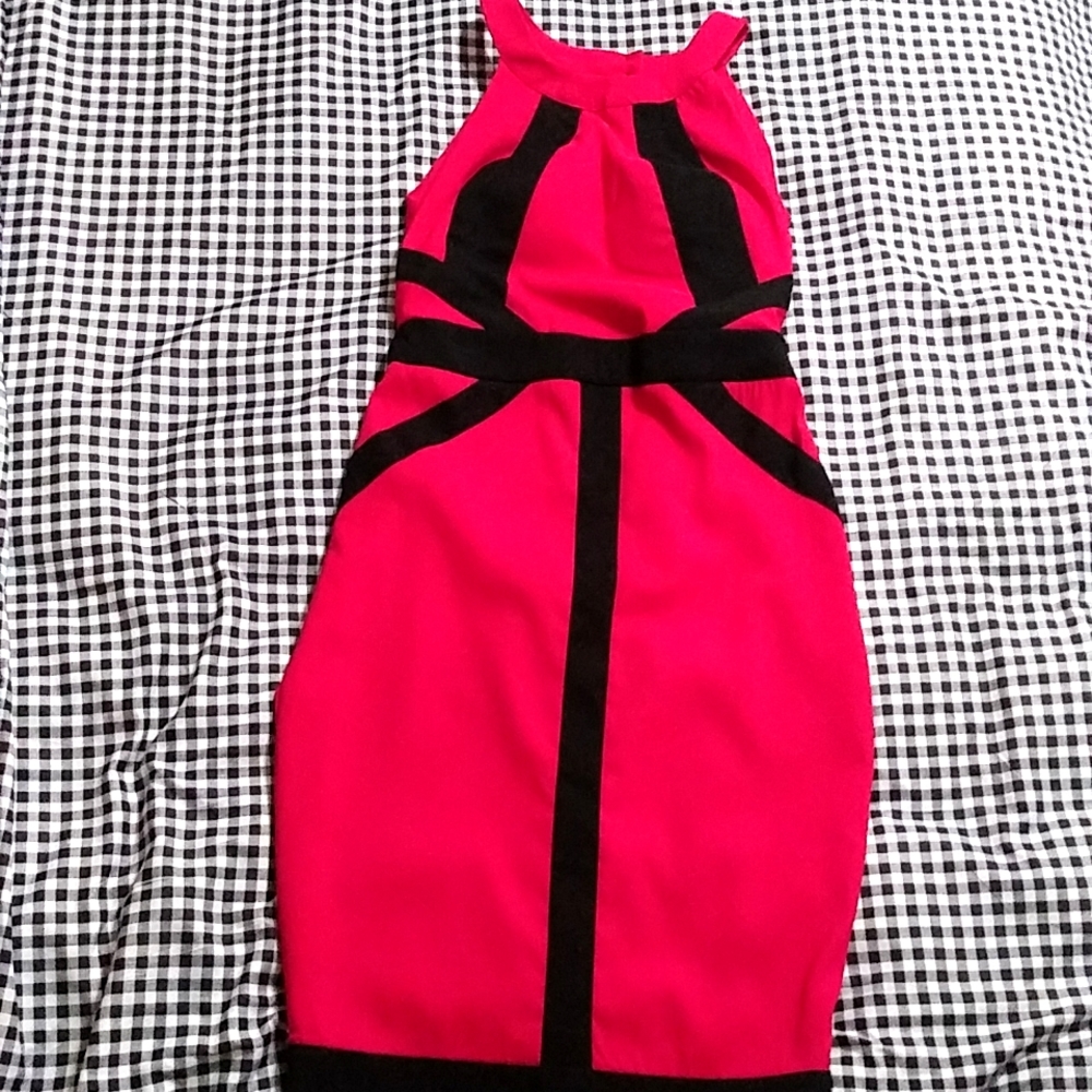 Hot PinkDress With Black Line Design XOXO Dress Size 7/8